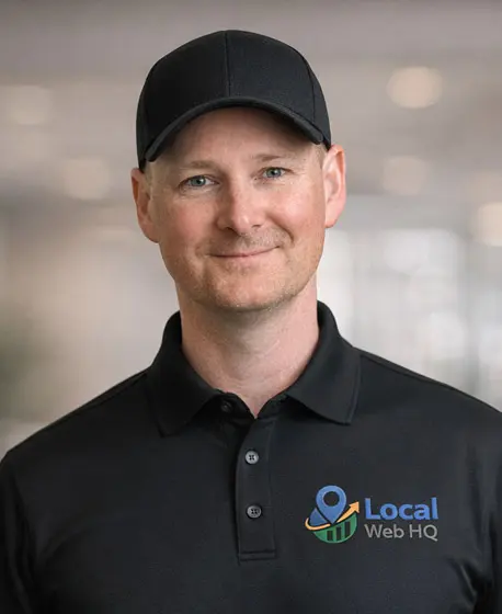 Mark McKnight, a local internet marketer from Ballyclare wearing a Local Web HQ branded polo shirt